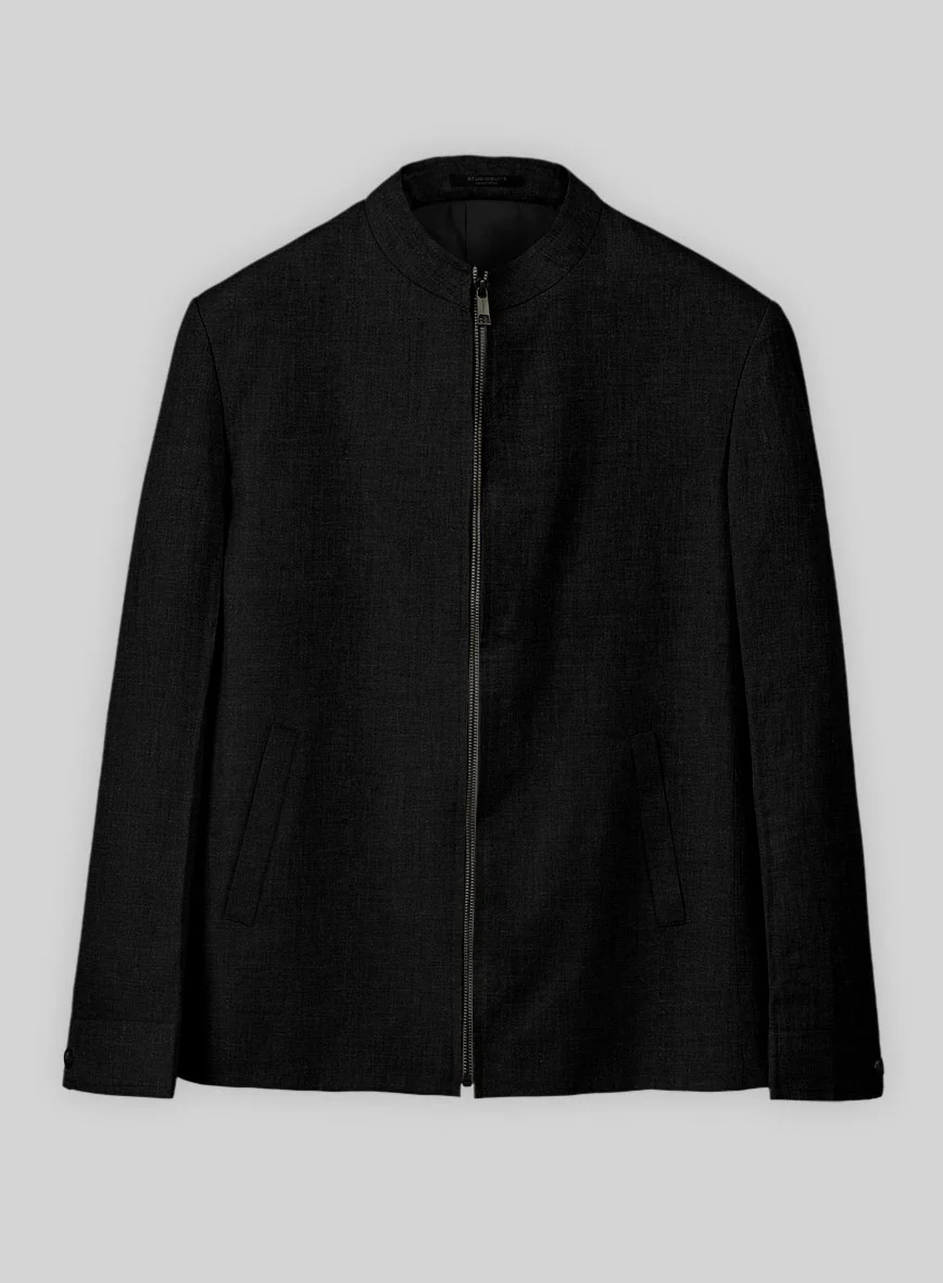 Black Linen Zipper Jacket