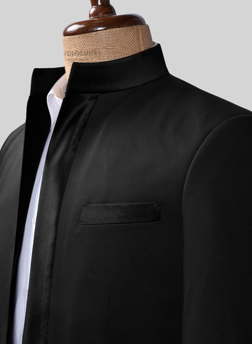 Black Terry Rayon Nehru Tuxedo Jacket - Image 2
