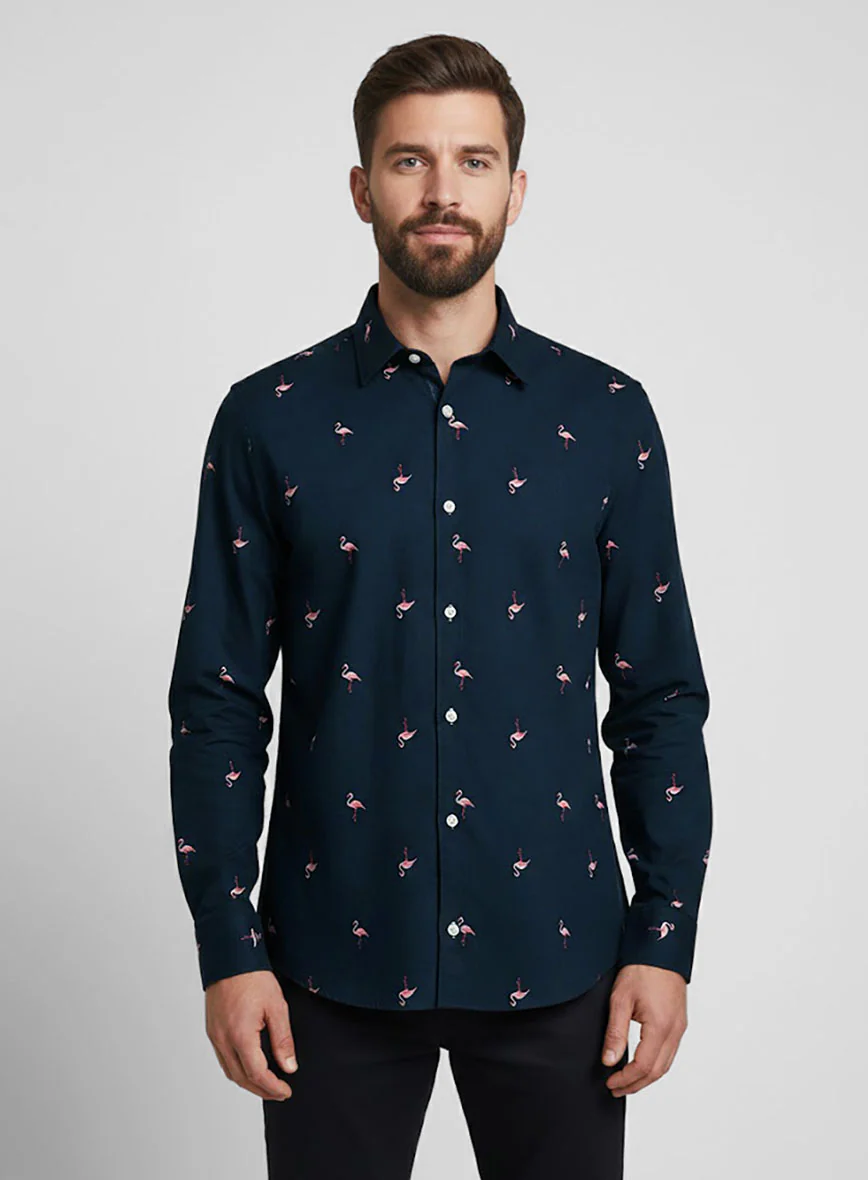 Blue Tide Flamingo Cotton Shirt