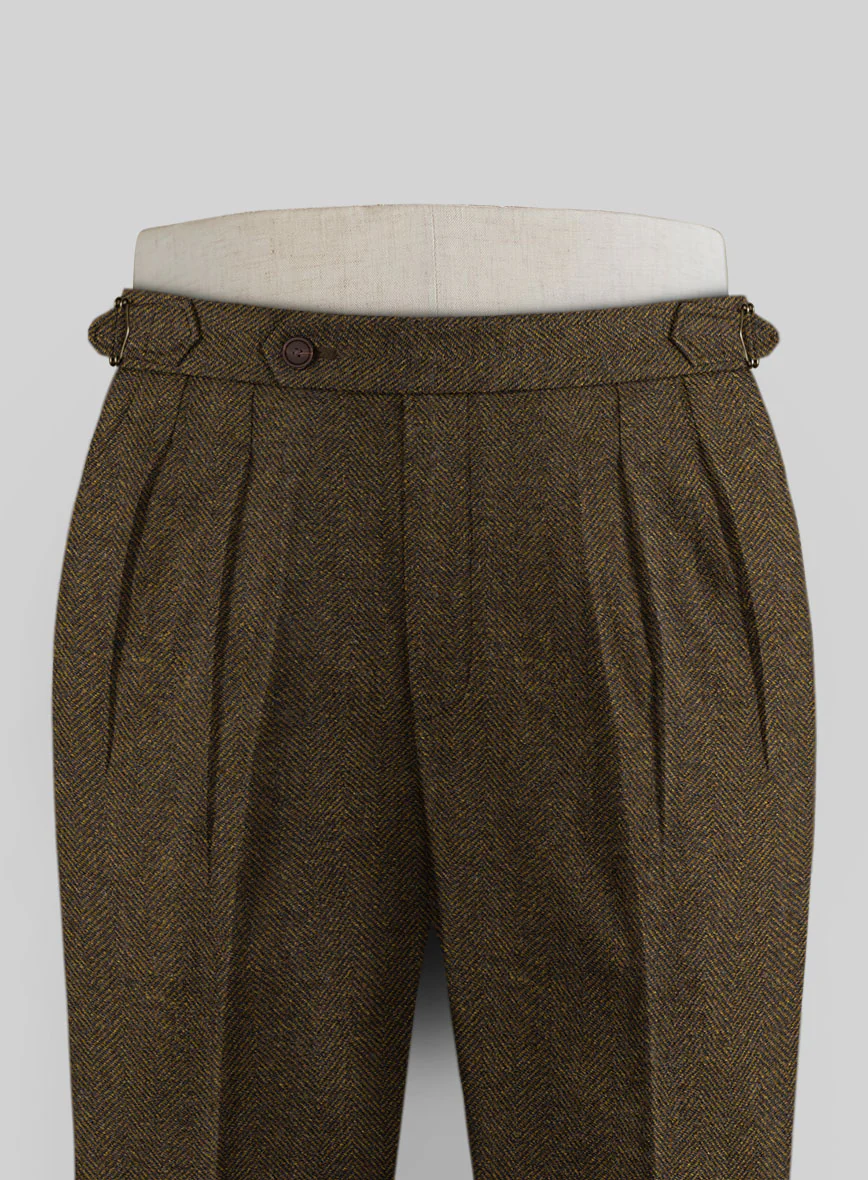 Bottle Brown Herringbone Highland Tweed Trousers - Image 2