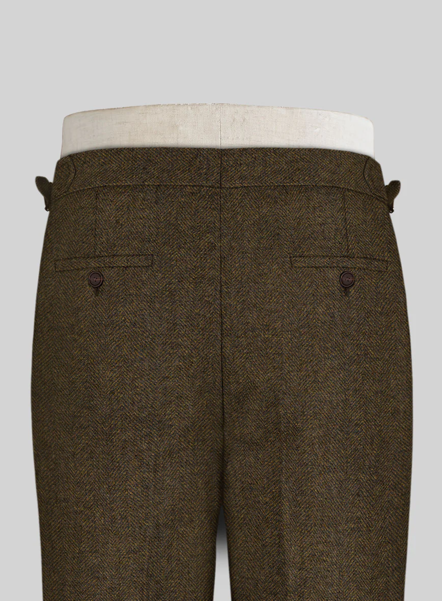 Bottle Brown Herringbone Highland Tweed Trousers - Image 3