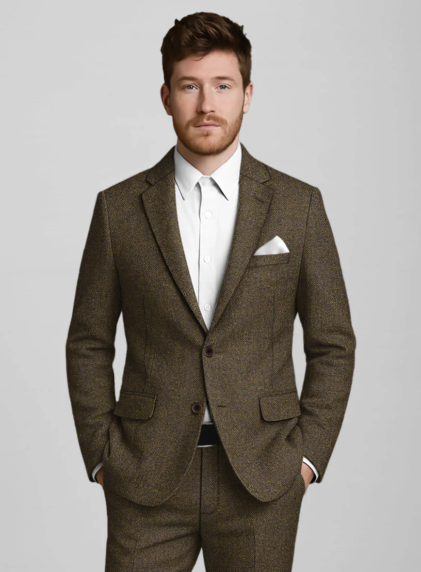 Bottle Brown Herringbone Tweed Suit - Image 4