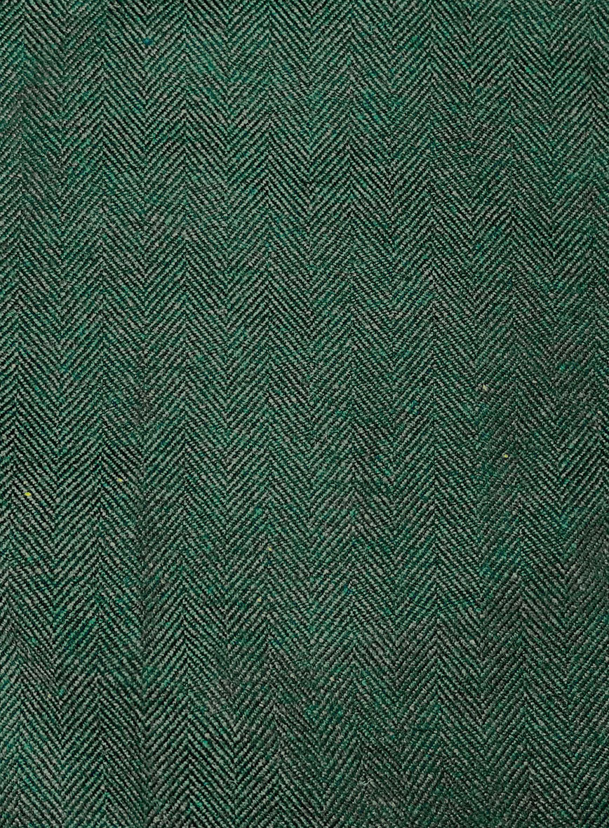 Bottle Green Herringbone Tweed Jacket - Leather Trims - Image 3