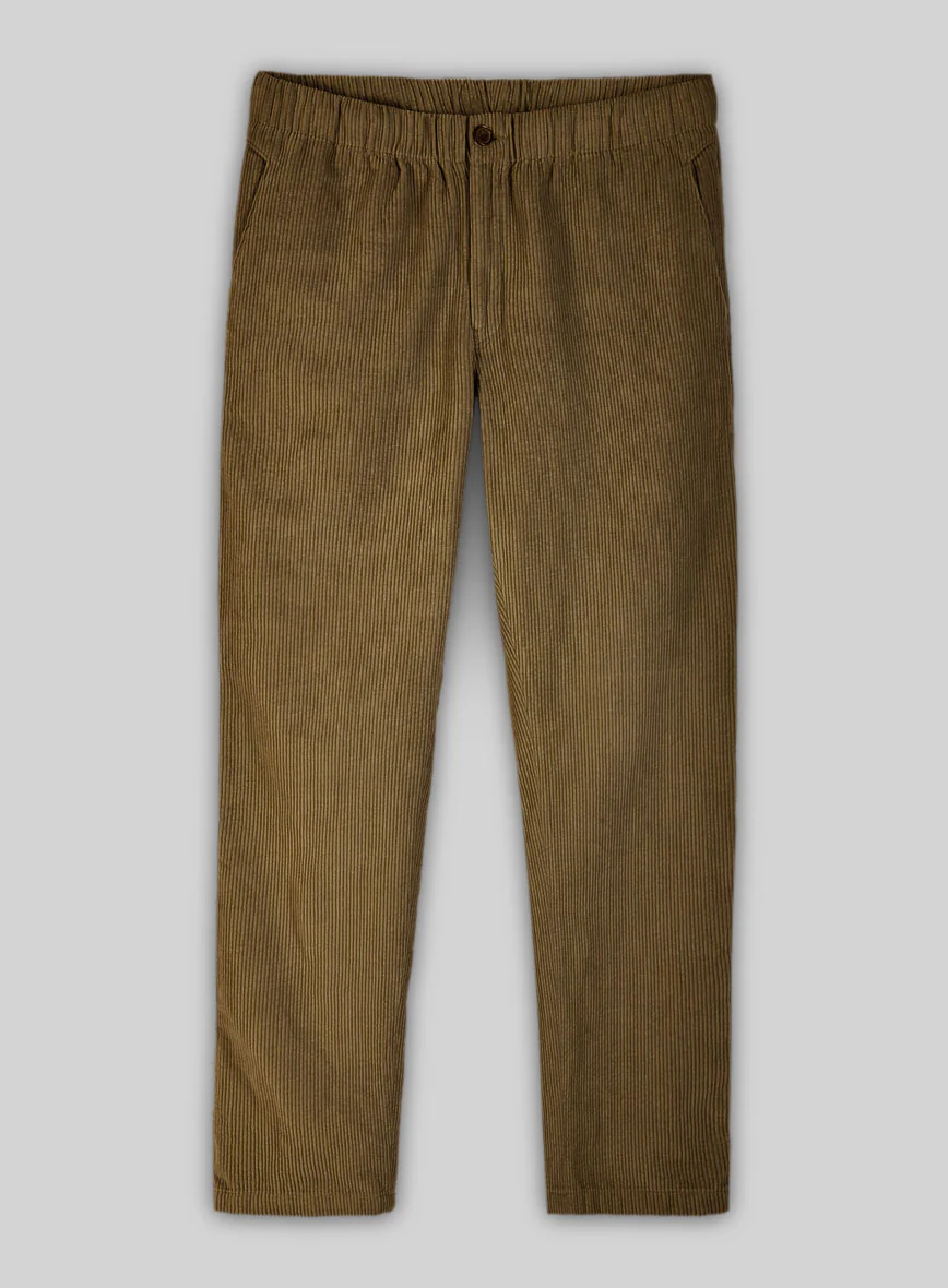 Brown Stretch Pin Corduroy Easy Pants
