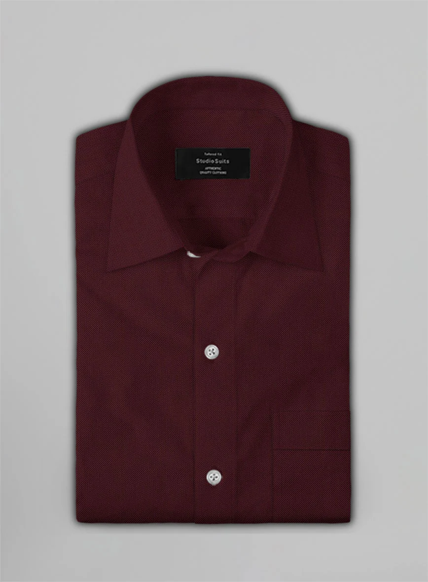 Burgundy Herringbone Cotton Shirt