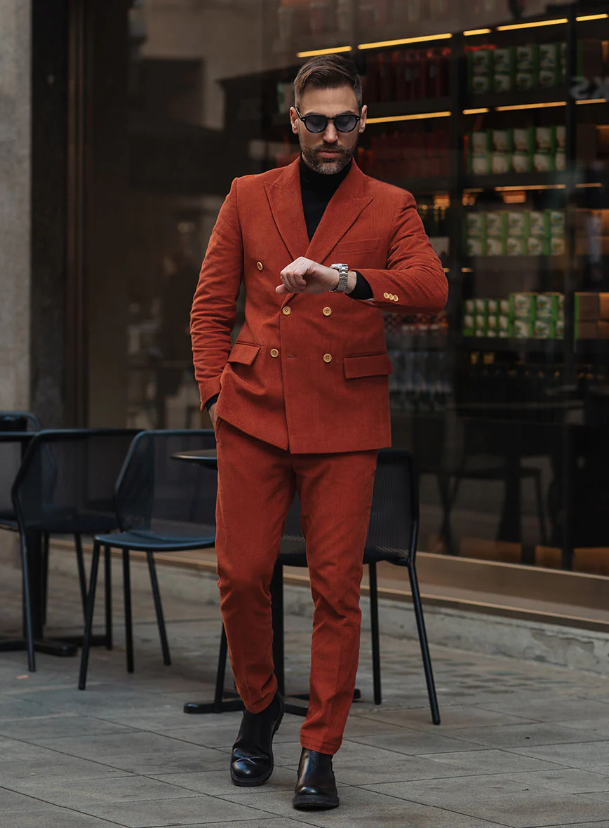 Burnt Sienna Corduroy Double Breasted Suit