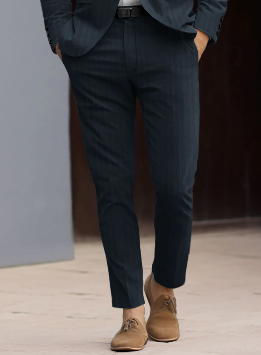 Caccioppoli Herringbone Blue Cotton Pants - Image 2