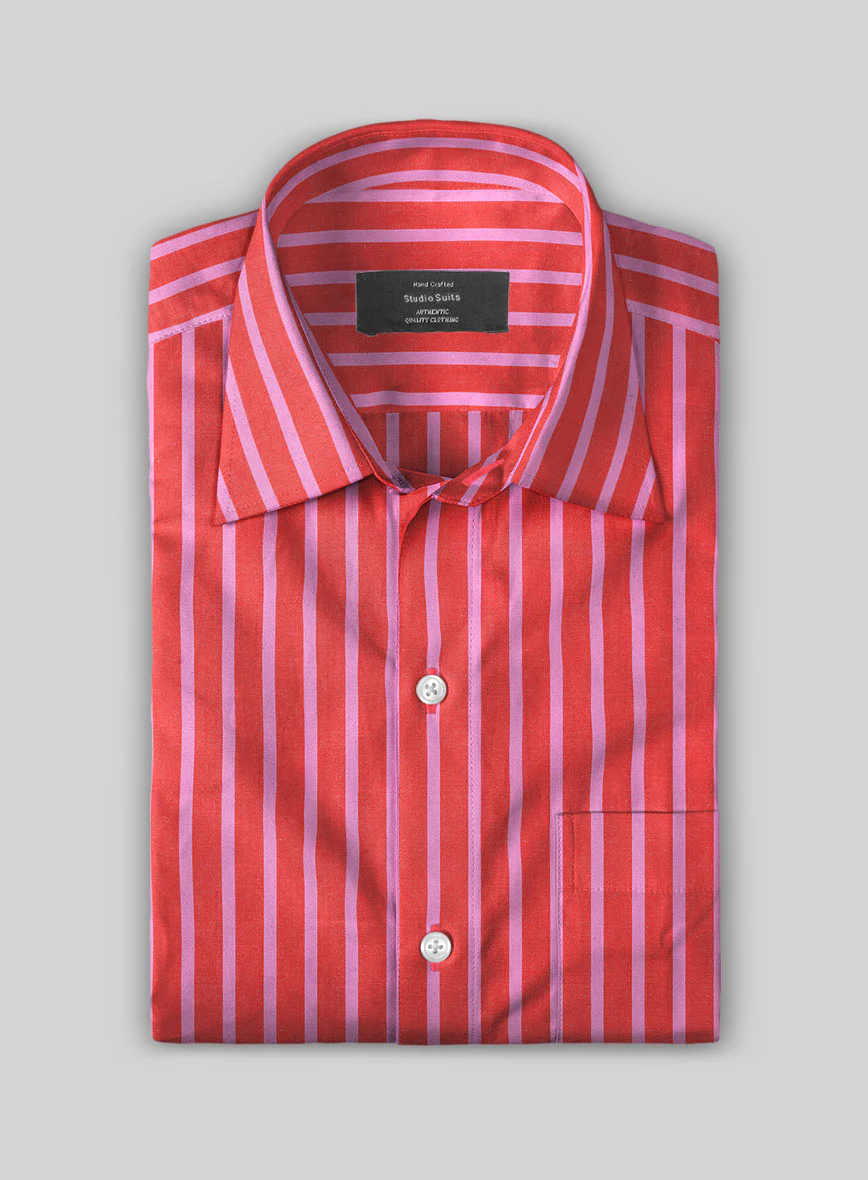 Carmine Stripe Organic Cotton Shirt