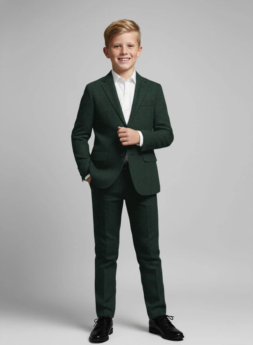 Dark Bottle Green Linen Boys Suit