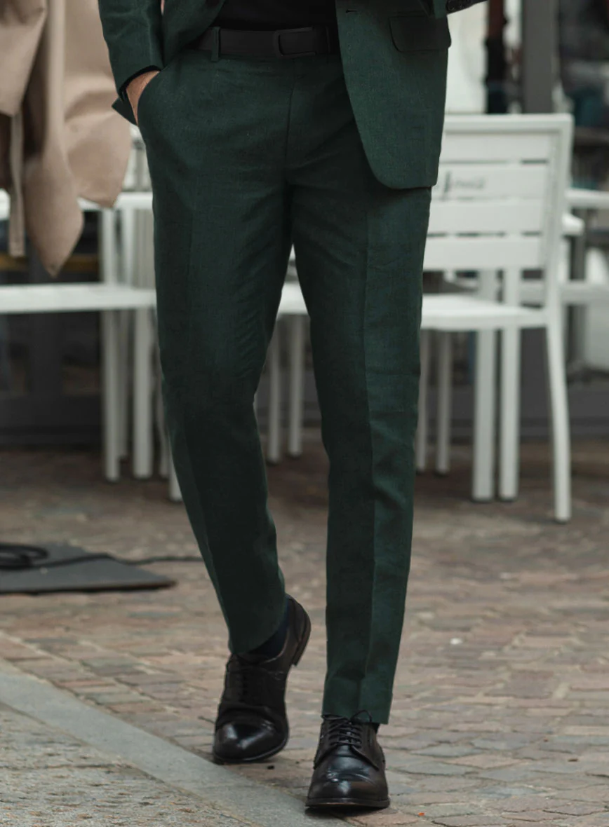 Dark Bottle Green Linen Pants - Image 3