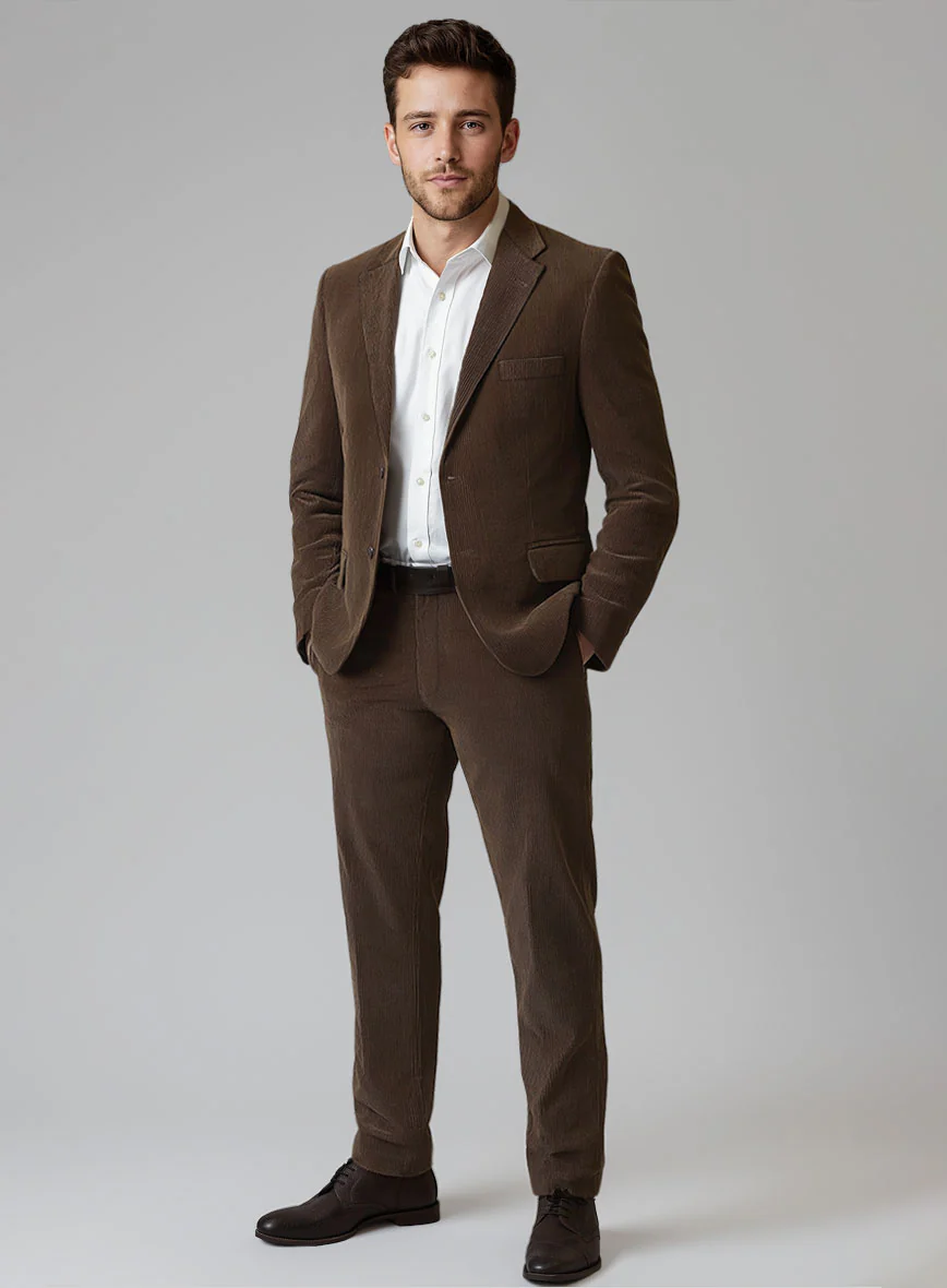 Dark Brown Stretch Pin Corduroy Suit