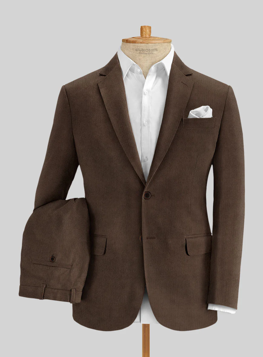 Dark Brown Stretch Pin Corduroy Suit - Image 2