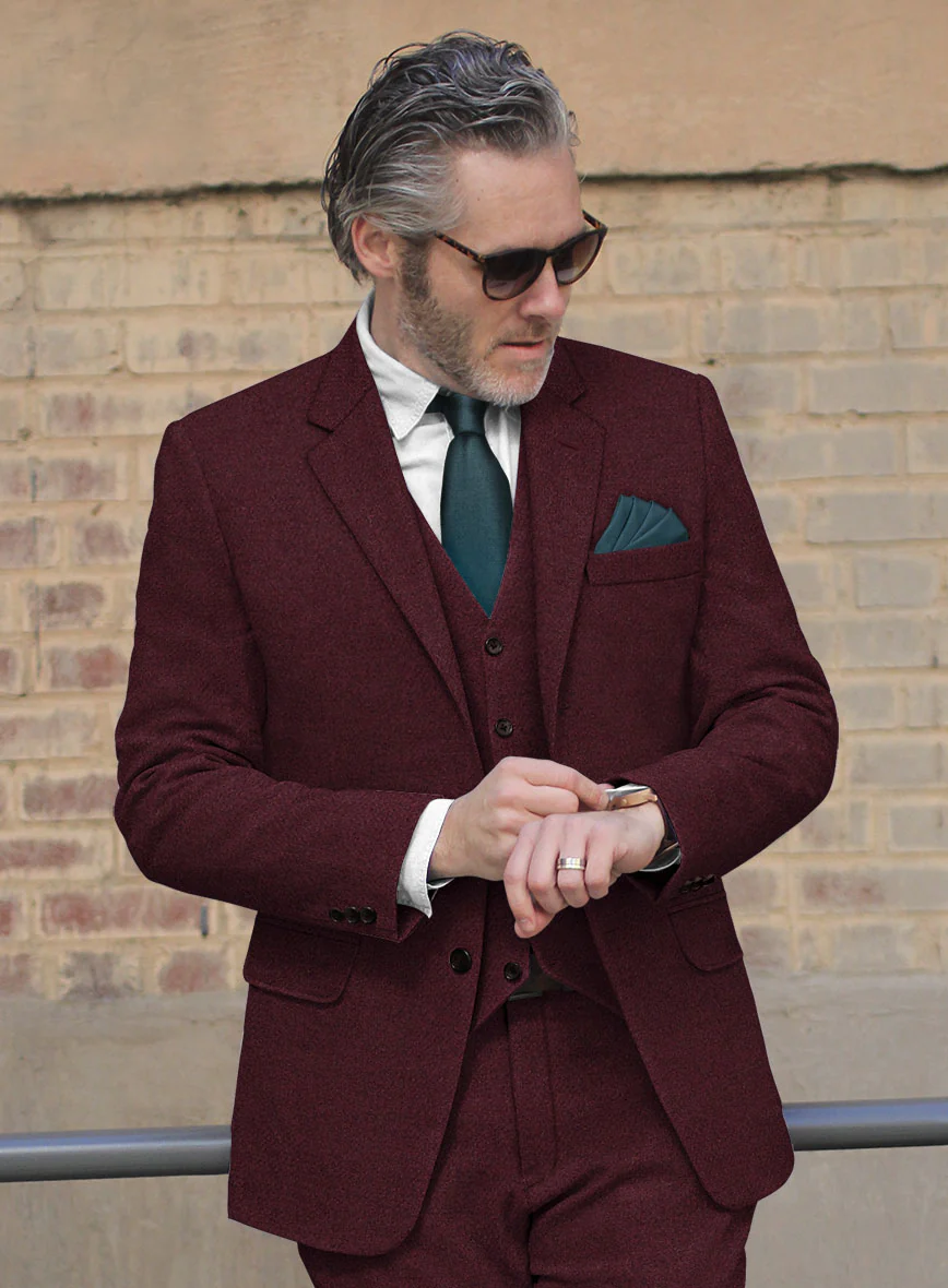 Dark Wine Heavy Tweed Suit - Image 7