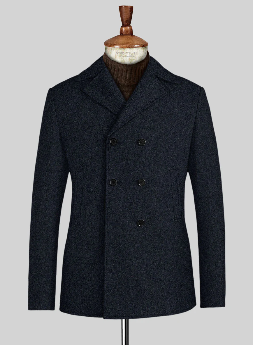 Deep Blue Heavy Tweed Pea Coat