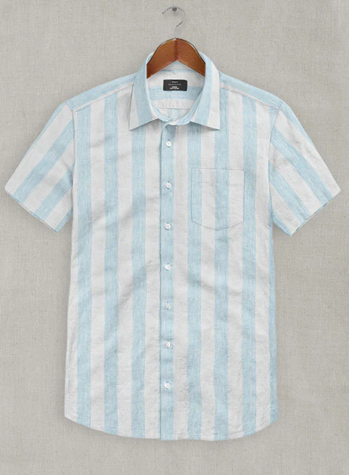 Dublin Blue Wide Stripe Linen Shirt