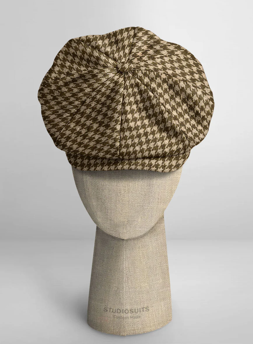 Earth Brown Houndstooth Tweed Newsboy Cap