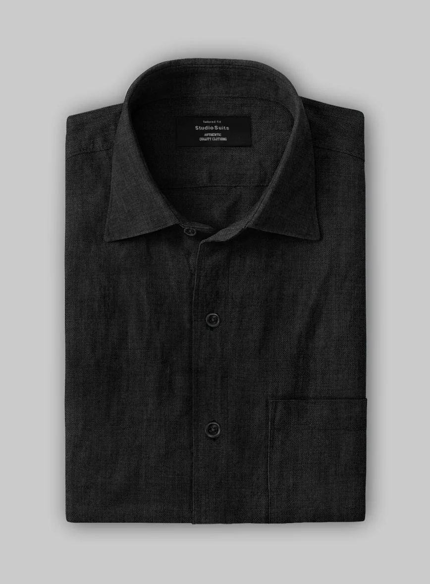 European Black Linen Shirt - Image 3