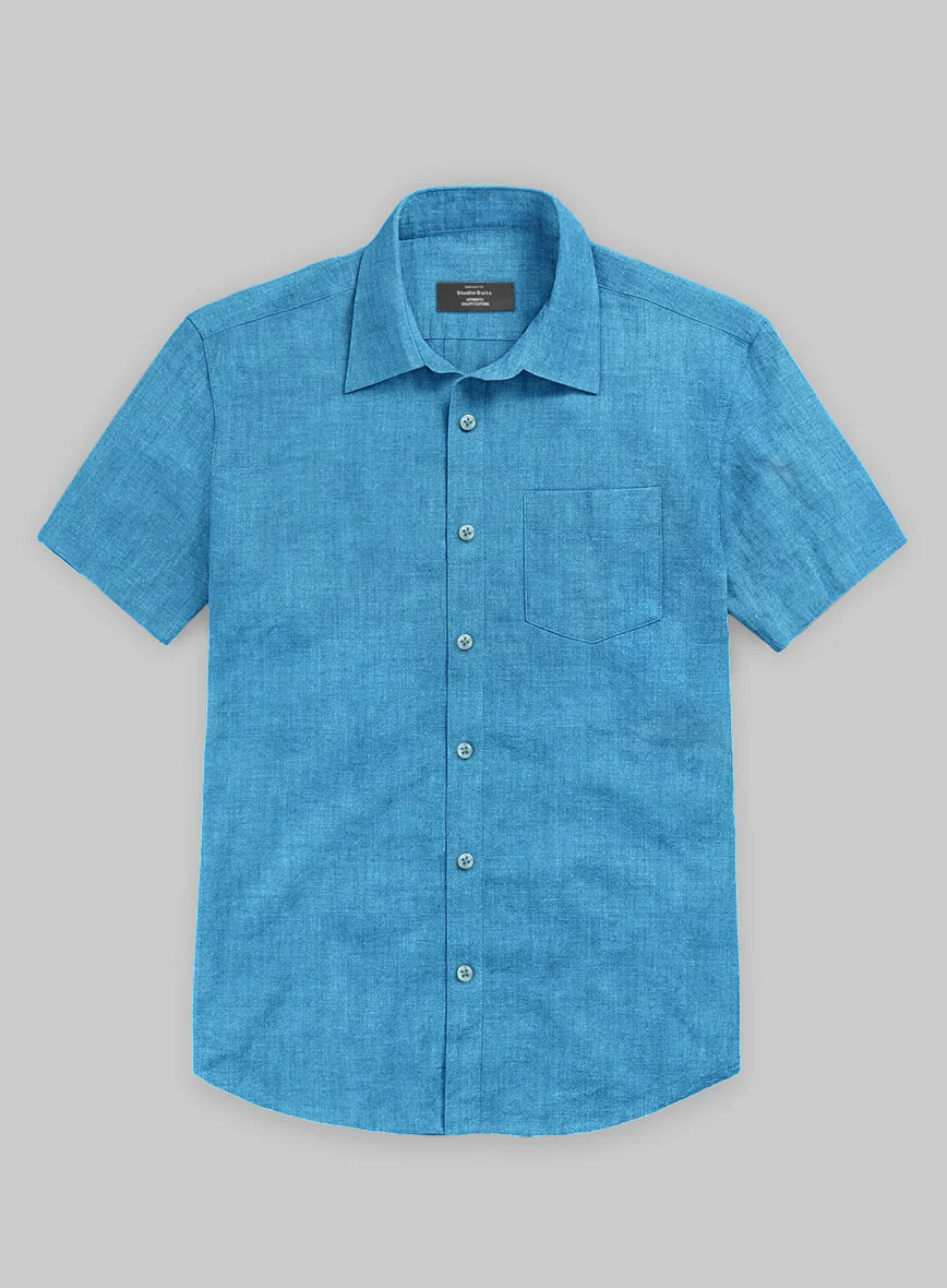 European Blue Linen Shirt
