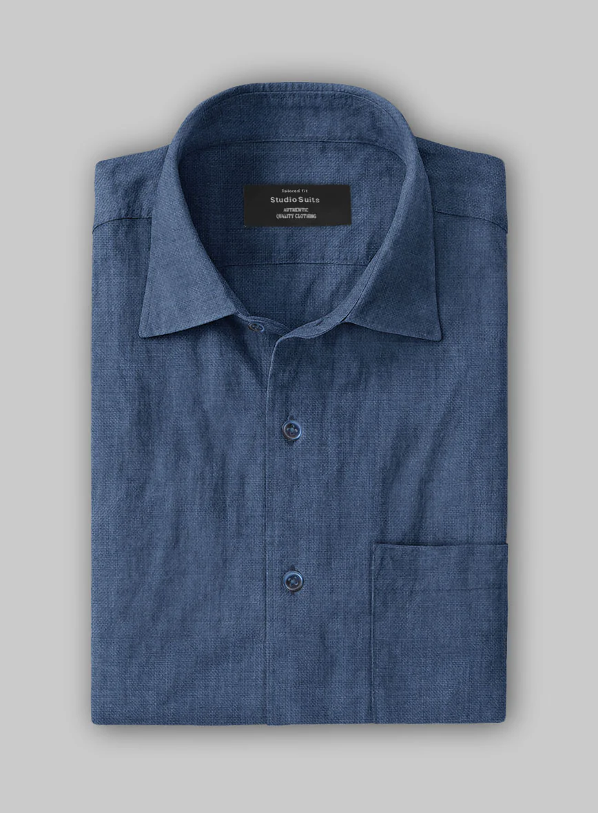 European Nile Blue Linen Shirt - Image 3