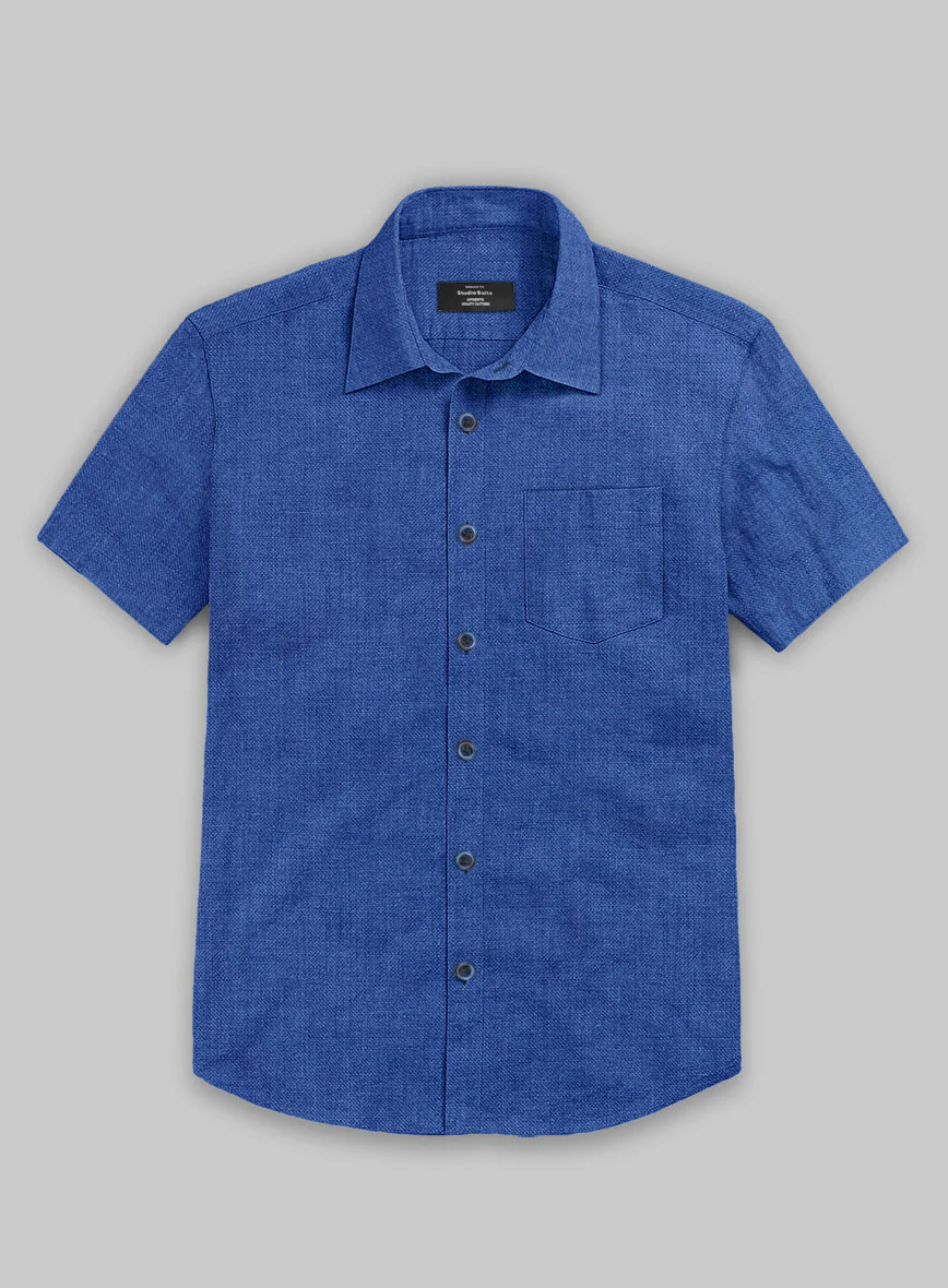 European Sapphire Blue Linen Shirt