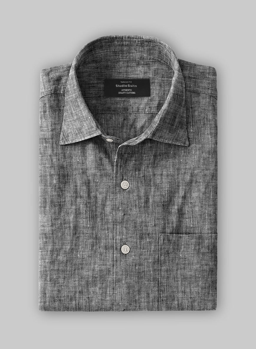 European Smoky Black Linen Shirt