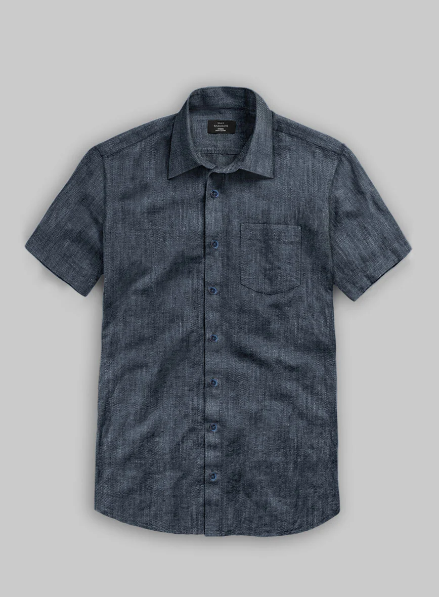 European Whale Blue Linen Shirt