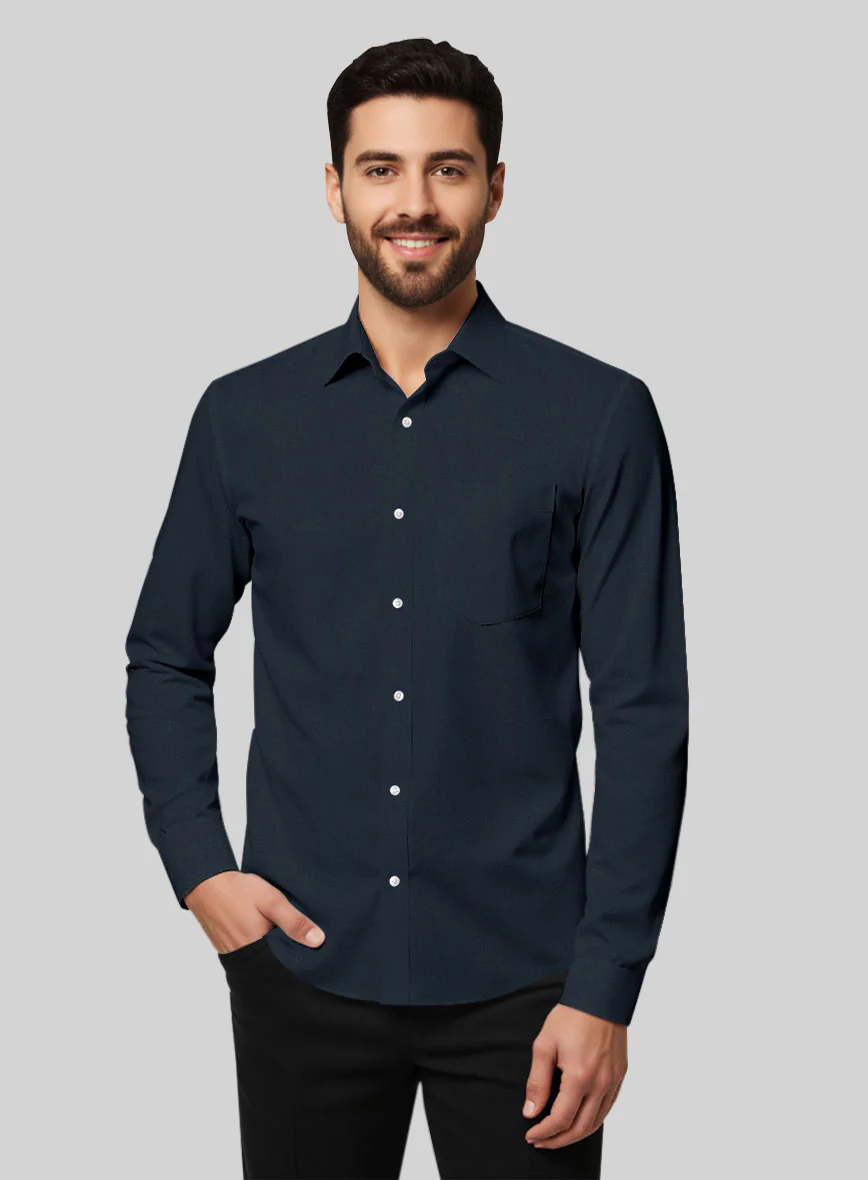 Giza Navy Blue Cotton Shirt - Image 2
