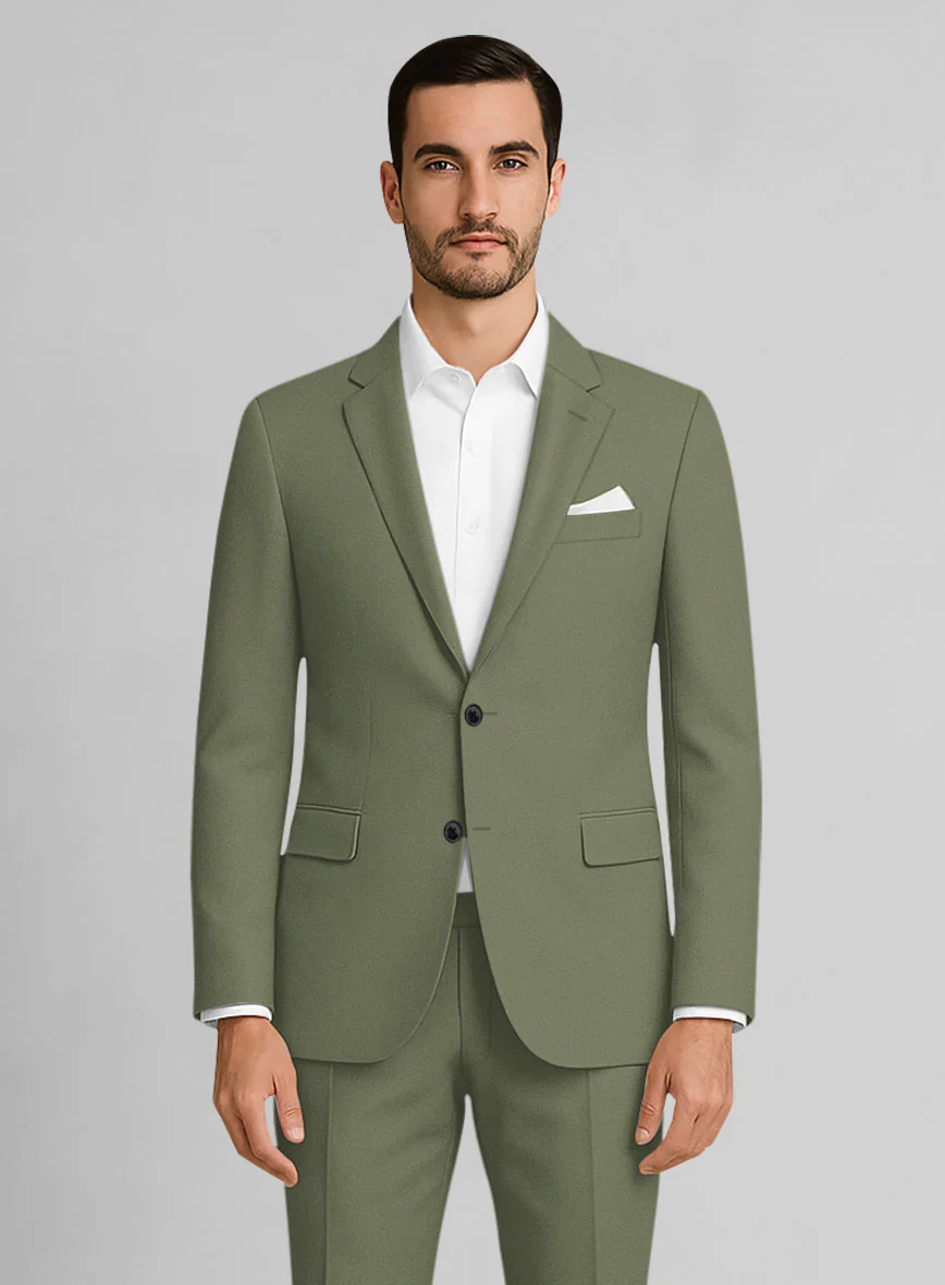 Green Feather Cotton Canvas Stretch Suit - Image 3