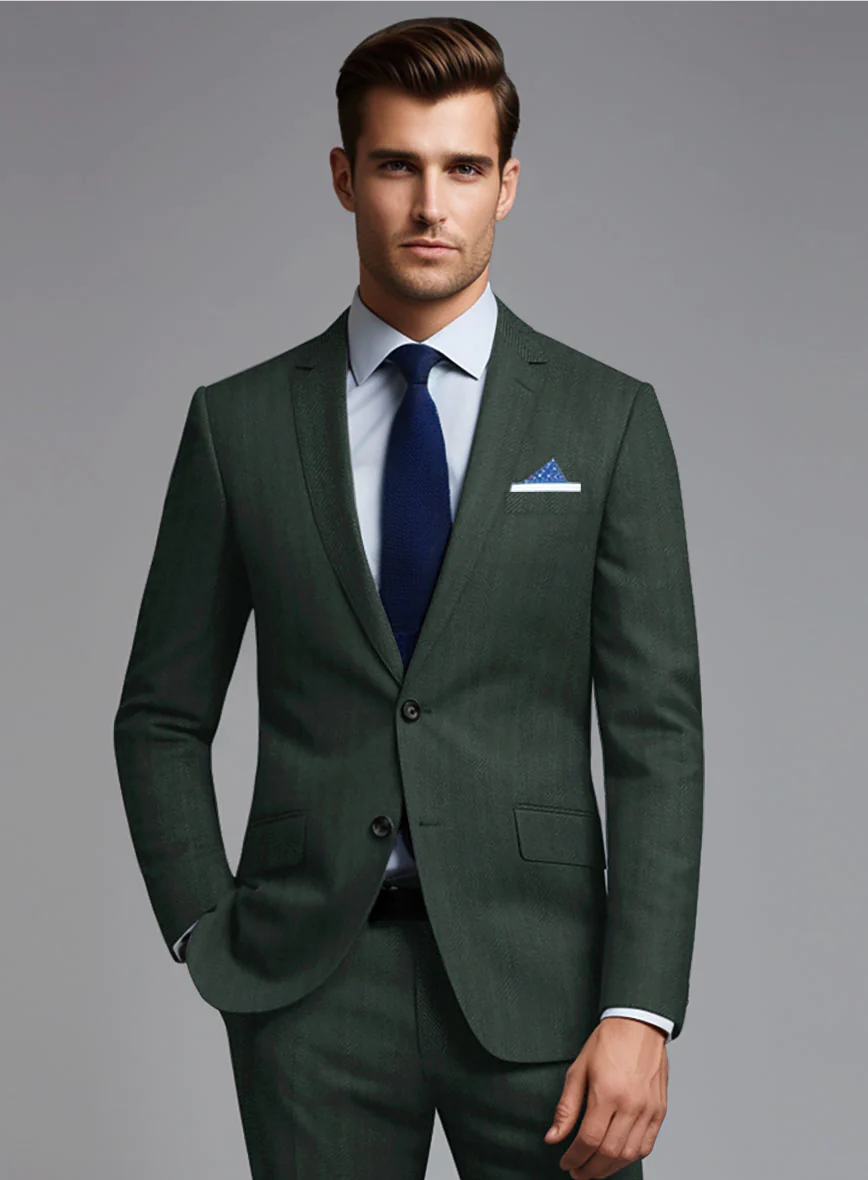 Green Herringbone Wool Jacket - Image 2