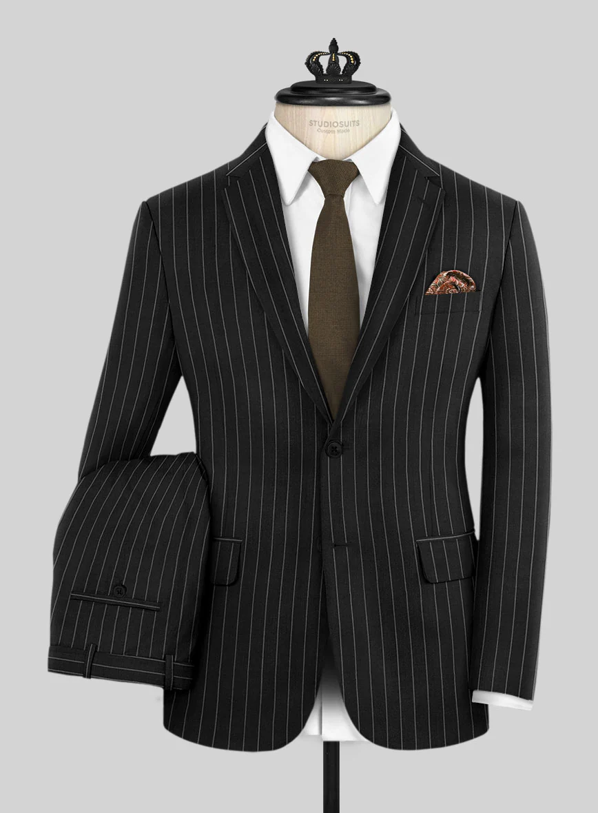 Hardy Minnis Black Rope Stripe Wool Suit