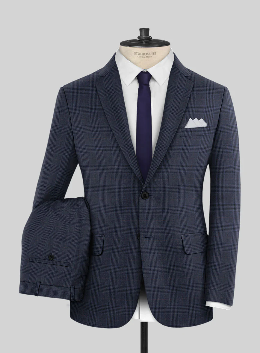 Hardy Minnis Blue Checks Wool Suit