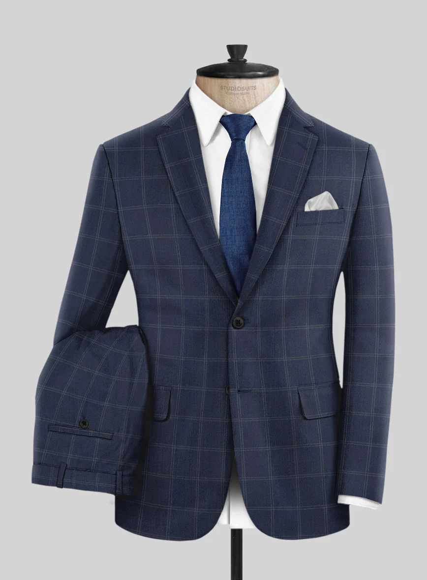 Hardy Minnis Blue Windowpane Wool Suit