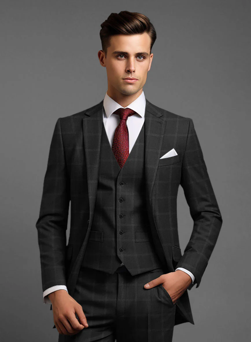 Hardy Minnis Charcoal Windowpane Wool Suit - Image 4