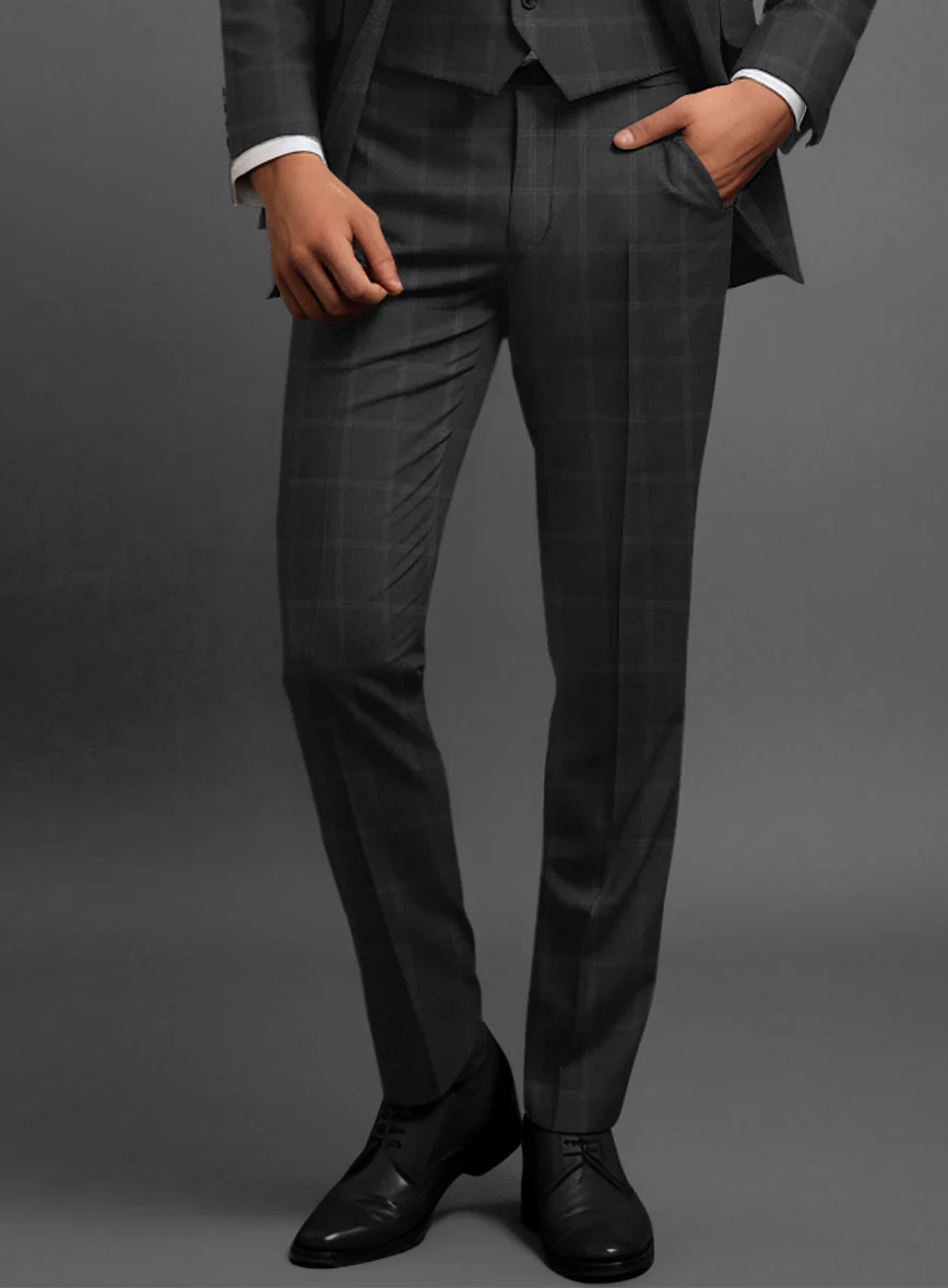 Hardy Minnis Charcoal Windowpane Wool Suit - Image 7