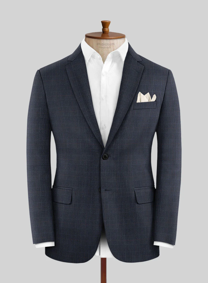 Hardy Minnis Dark Blue Checks Wool Jacket - Image 3