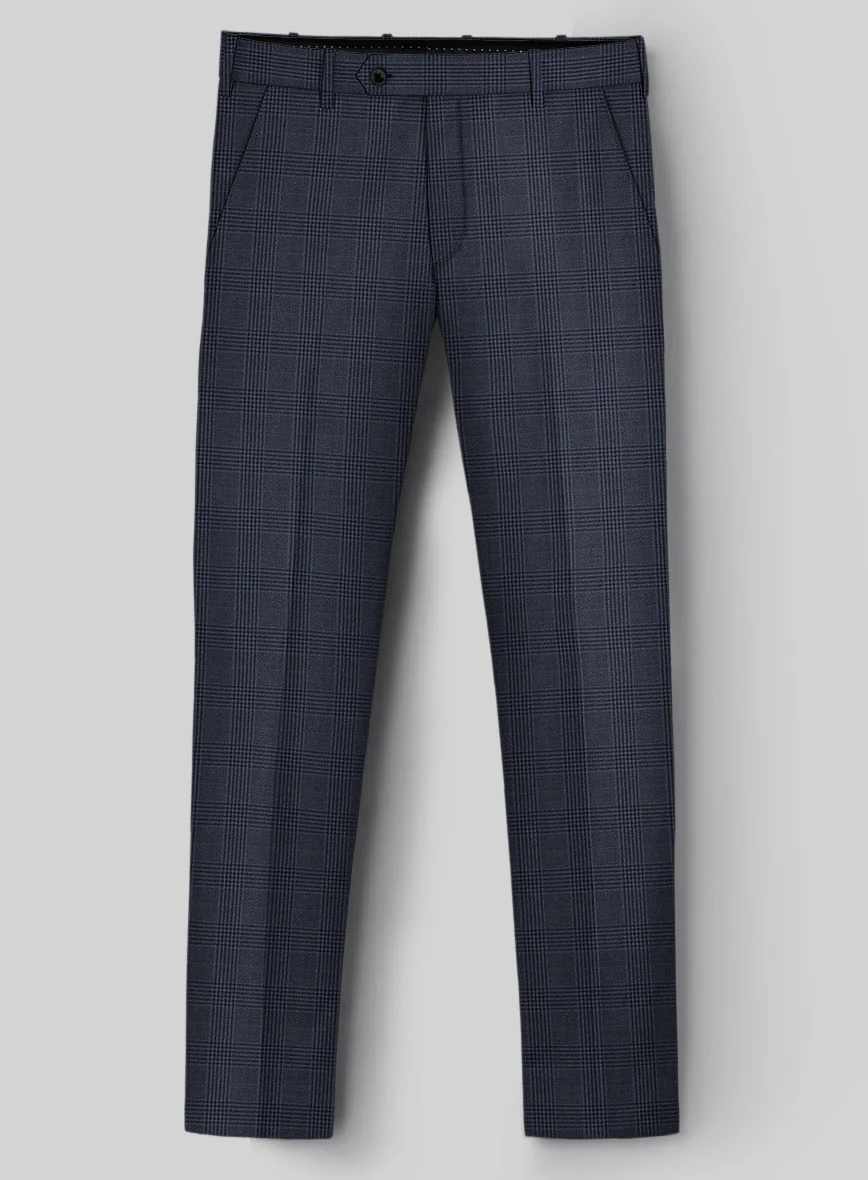 Hardy Minnis Dark Blue Checks Wool Pants