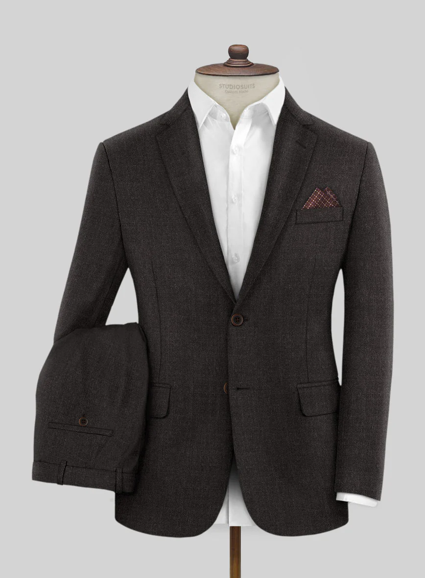 Hardy Minnis Dark Brown Sharkskin Wool Suit