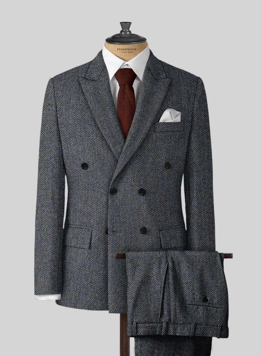 Harris Tweed Barley Blue Double Breasted Suit