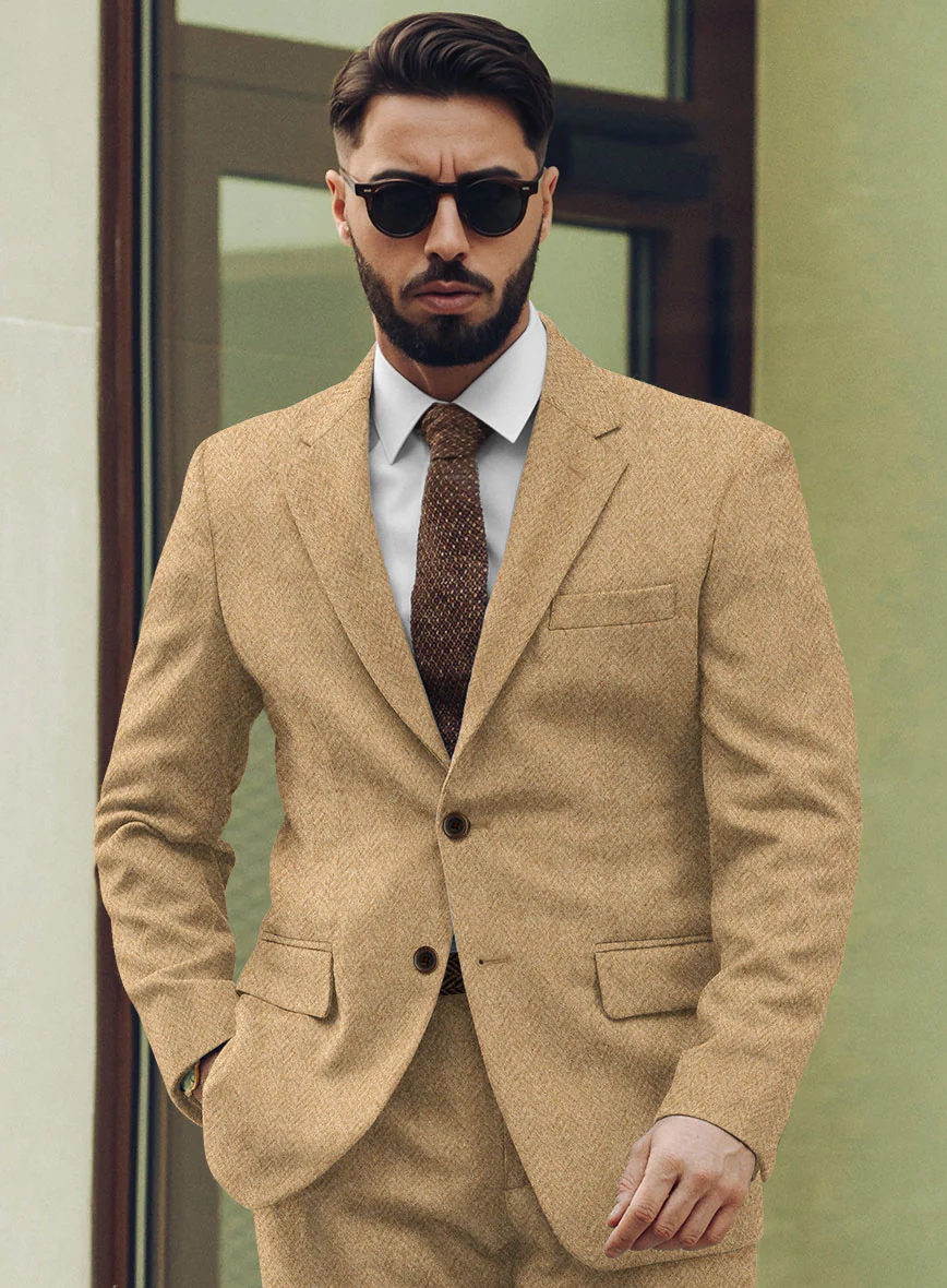 Harris Tweed Beige Herringbone Suit - Image 4