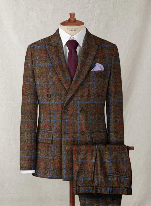 Harris Tweed Brown Checks Double Breasted Suit