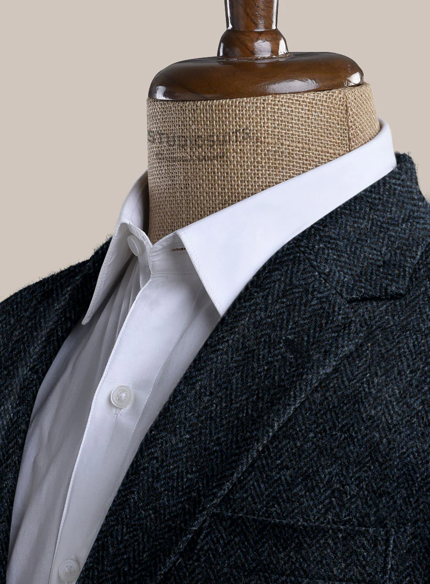 Harris Tweed Dark Blue Herringbone Jacket - Image 3