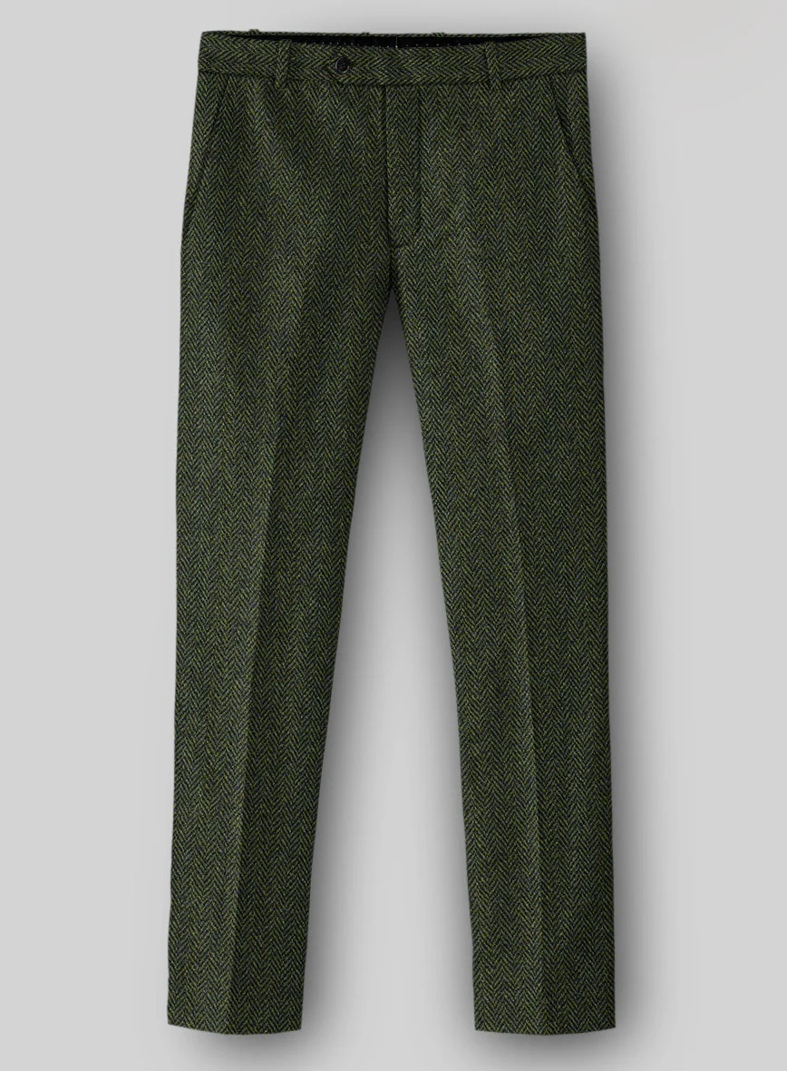 Harris Tweed Forest Green Herringbone Pants