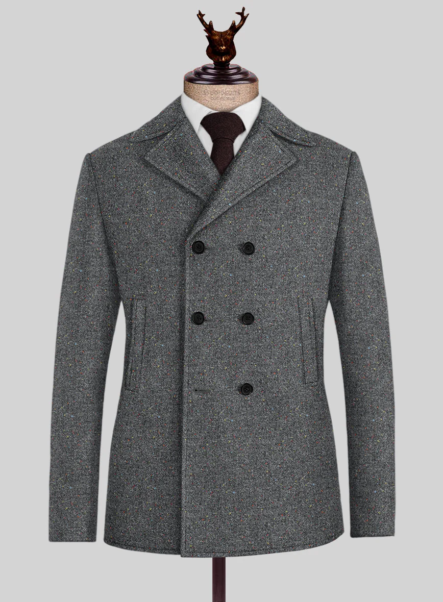 Harris Tweed Gray Speckled Pea Coat