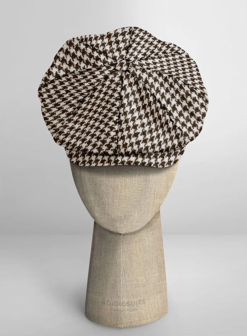 Harris Tweed Houndstooth Ebony Brown Newsboy Cap