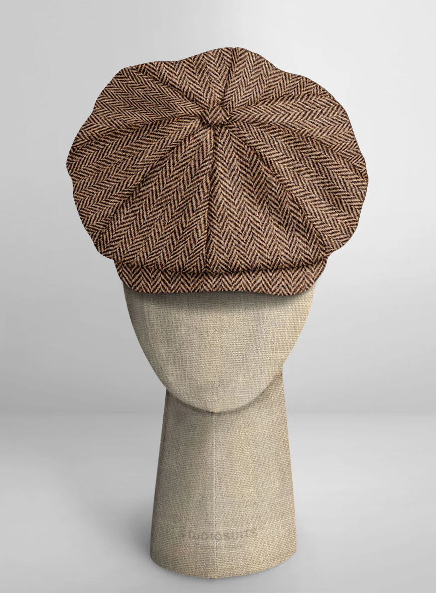Harris Tweed Irish Brown Herringbone Newsboy Cap