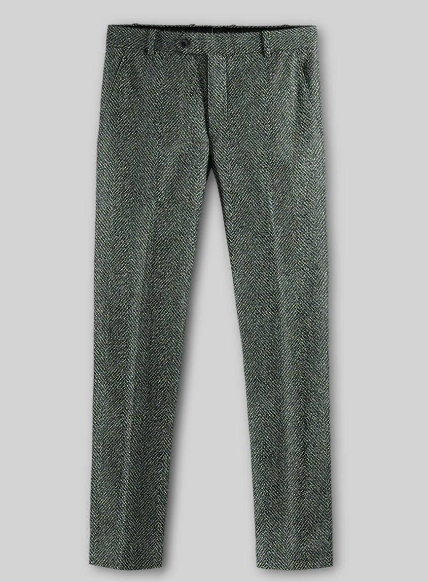 Harris Tweed Wide Herringbone Green Pants