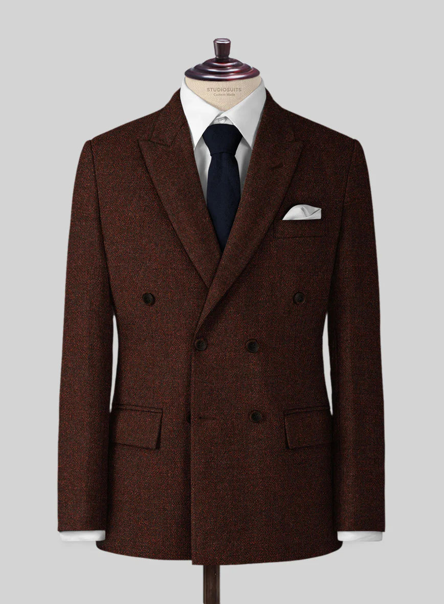 Harris Tweed Wide Herringbone Rust Double Breasted Jacket