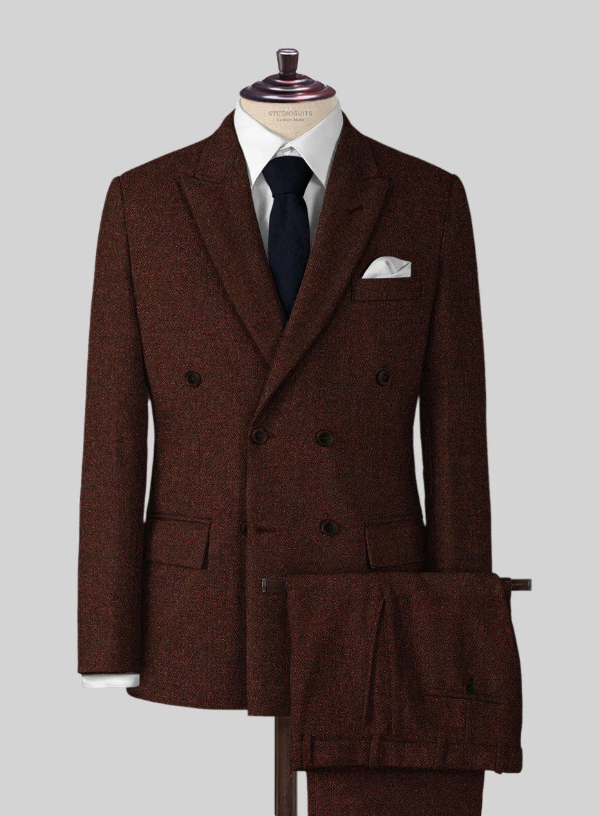 Harris Tweed Wide Herringbone Rust Double Breasted Suit