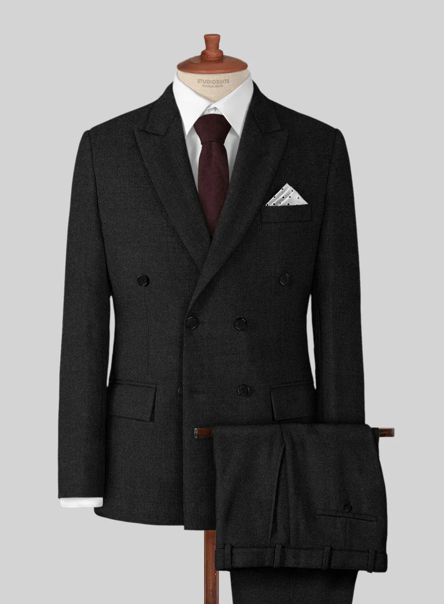 Highlander Black Tweed Double Breasted Suit