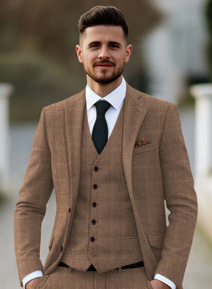 Highlander Dark Beige Windowpane Tweed Suit - Image 4